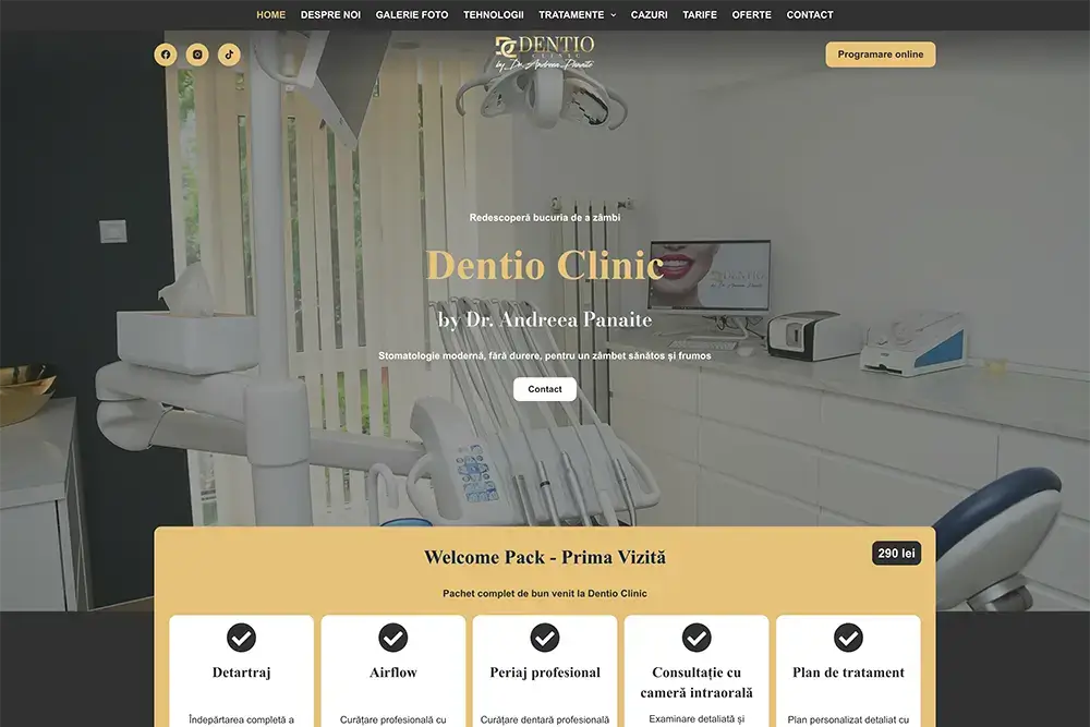 Captură website Dentio Clinic