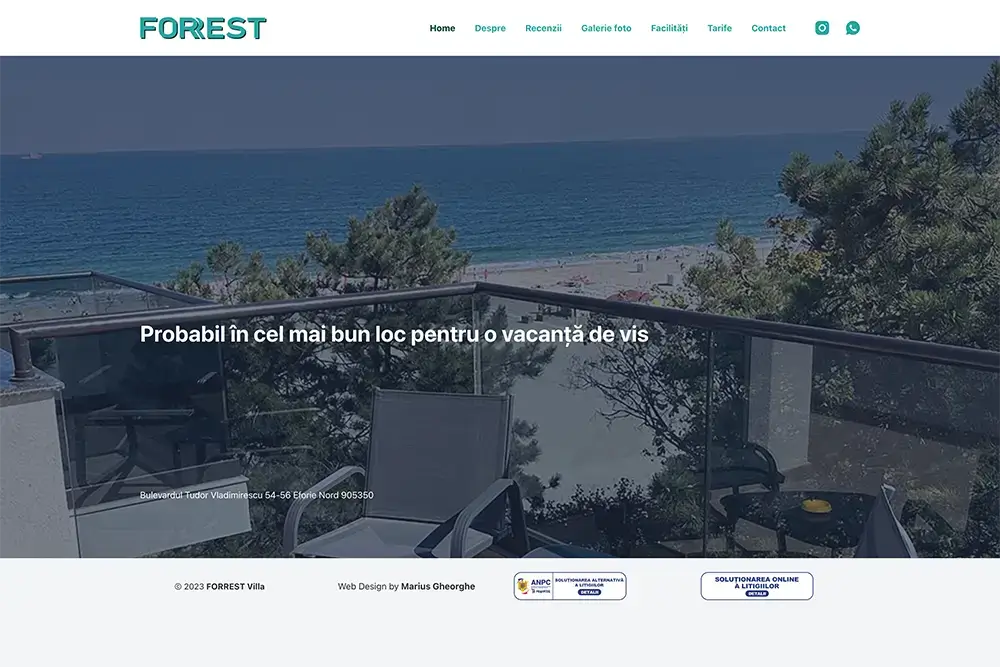 Captură website FORREST Villa