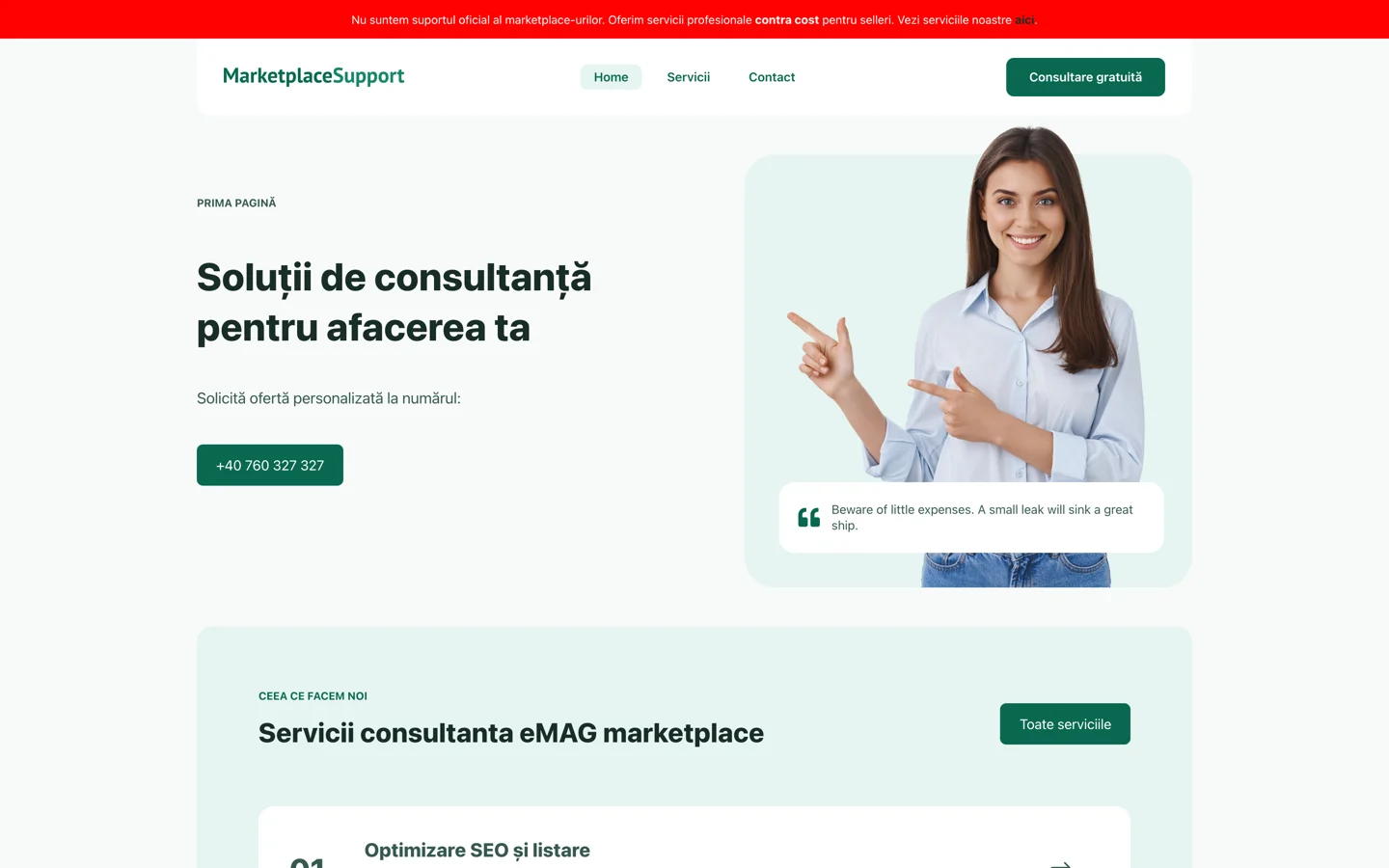 Captură website Marketplace Support